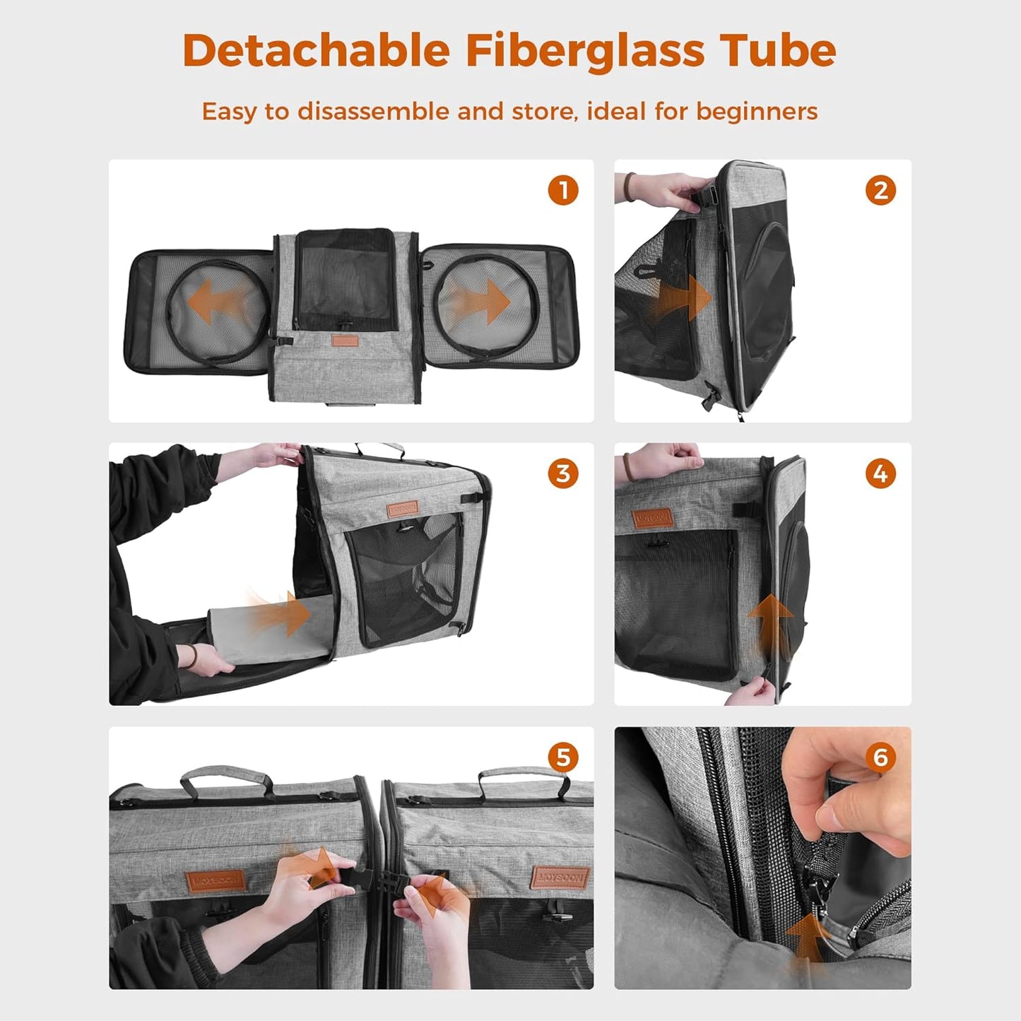2-In-1 Double Cat Carrier with Play Tunnels - Portable, Breathable, Soft Cat Travel Carrier with Litter Box and Hammock for 2 Cats, Ideal for Long Car Trips and Vet Visit (32"X13"X17", Grey)