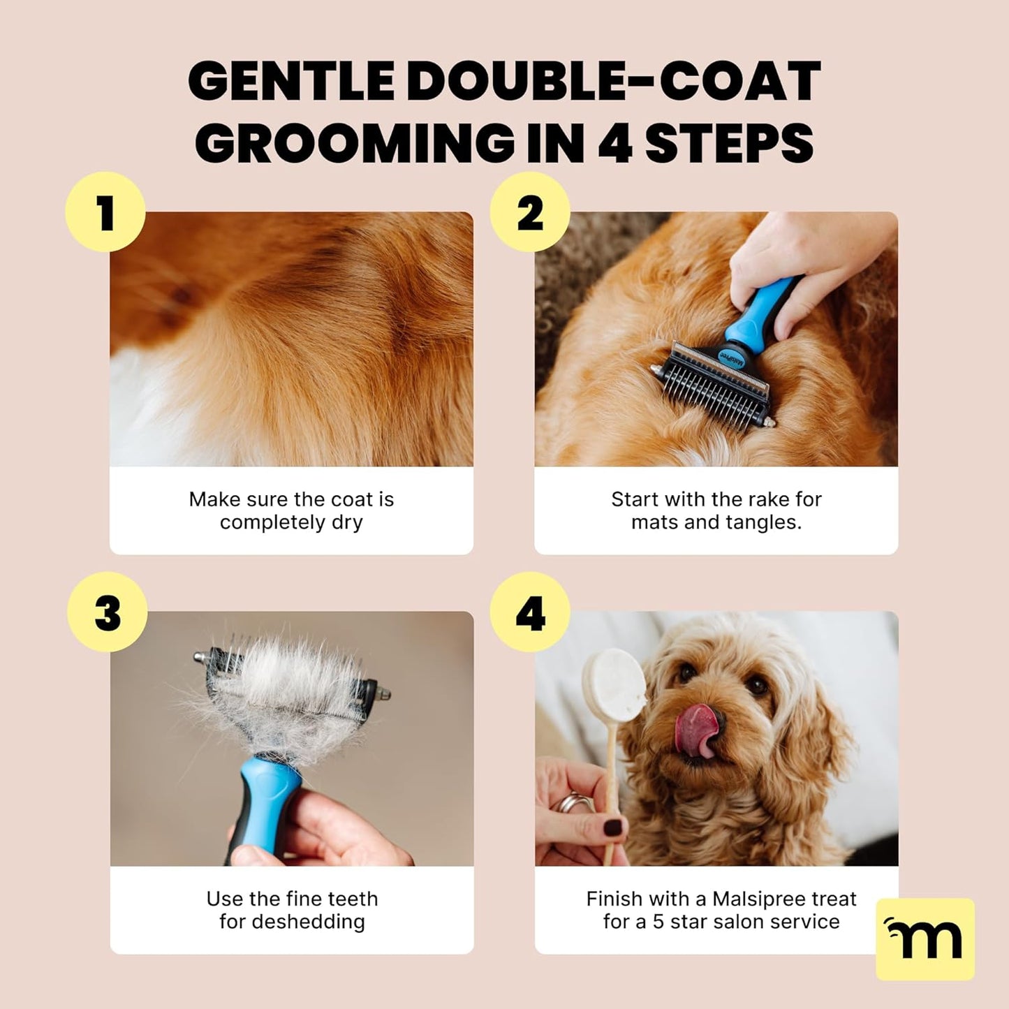 Professional Dog Grooming Brush for Shedding - Large 2-in-1 Deshedding Tool and Undercoat Rake with Dematting Comb for Medium to Large Double-Coated Breeds - Blue