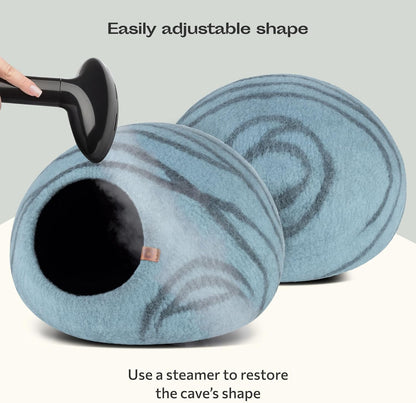 Cat Cave – Premium Felt Cat Bed for Indoor Cats, Handmade Merino Wool (Aquamarine, Medium)