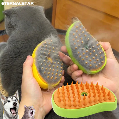 Electric Pet Grooming Tool - 3-in-1 Steam Brush with Sprayer and Massager for Cats and Dogs