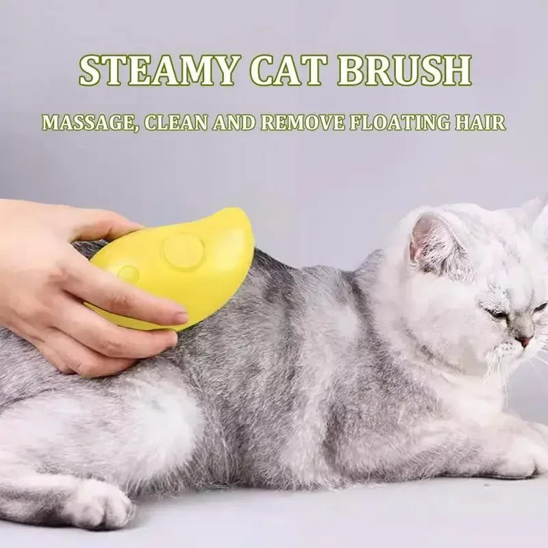 Electric Pet Grooming Tool - 3-in-1 Steam Brush with Sprayer and Massager for Cats and Dogs