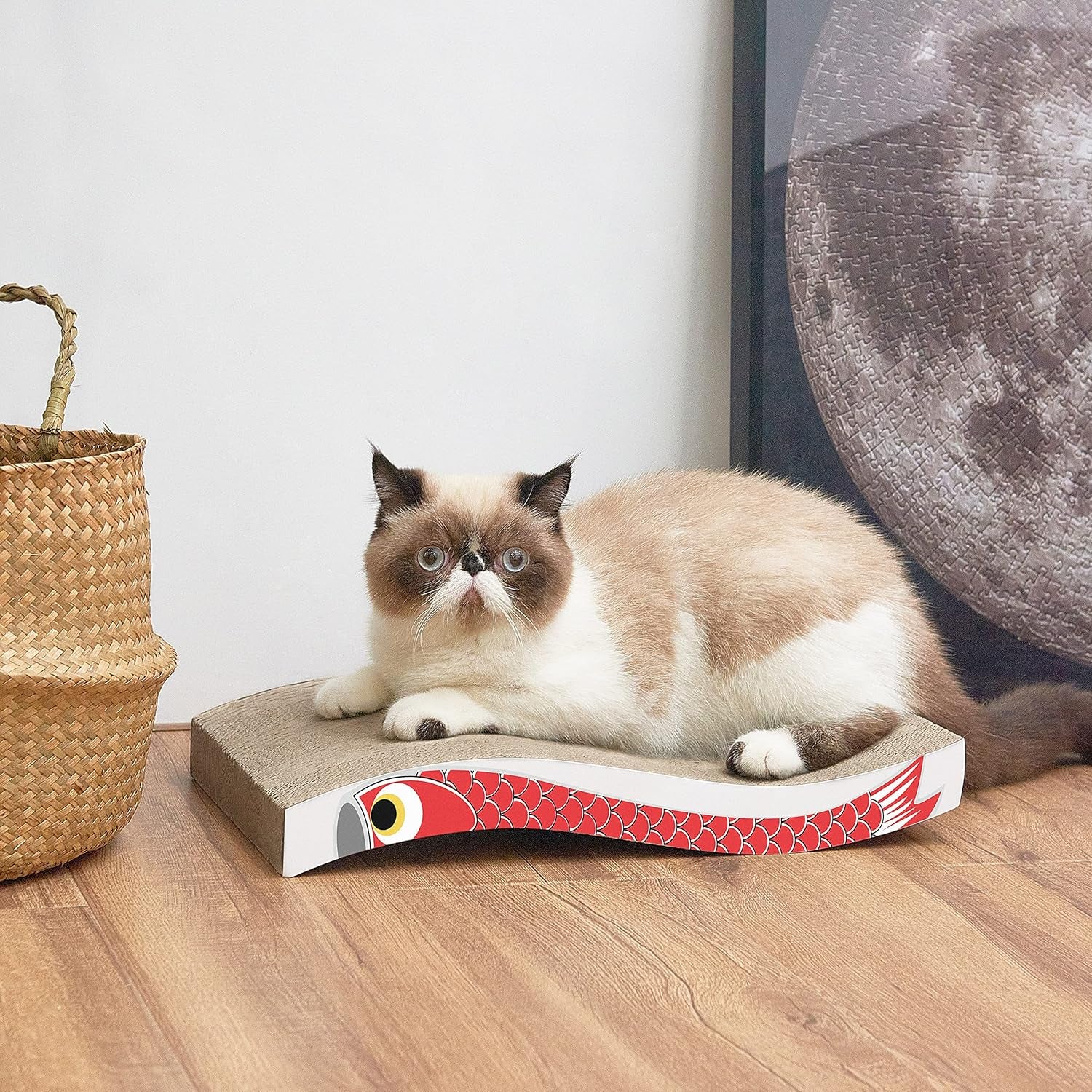 Cat Scratcher Cat Scratch Pad with Premium Scratch Textures Wave Curved Shape Design No More Torn Cardboard Reversible Anti-Slip Durable Cardboard Cat Scratcher