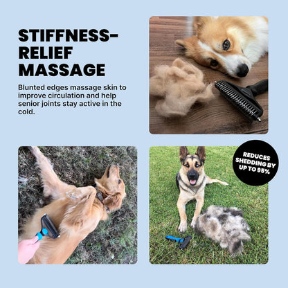 Professional Dog Grooming Brush for Shedding - Large 2-in-1 Deshedding Tool and Undercoat Rake with Dematting Comb for Medium to Large Double-Coated Breeds - Blue