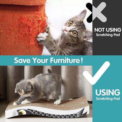 Cat Scratcher Cat Scratch Pad with Premium Scratch Textures Wave Curved Shape Design No More Torn Cardboard Reversible Anti-Slip Durable Cardboard Cat Scratcher