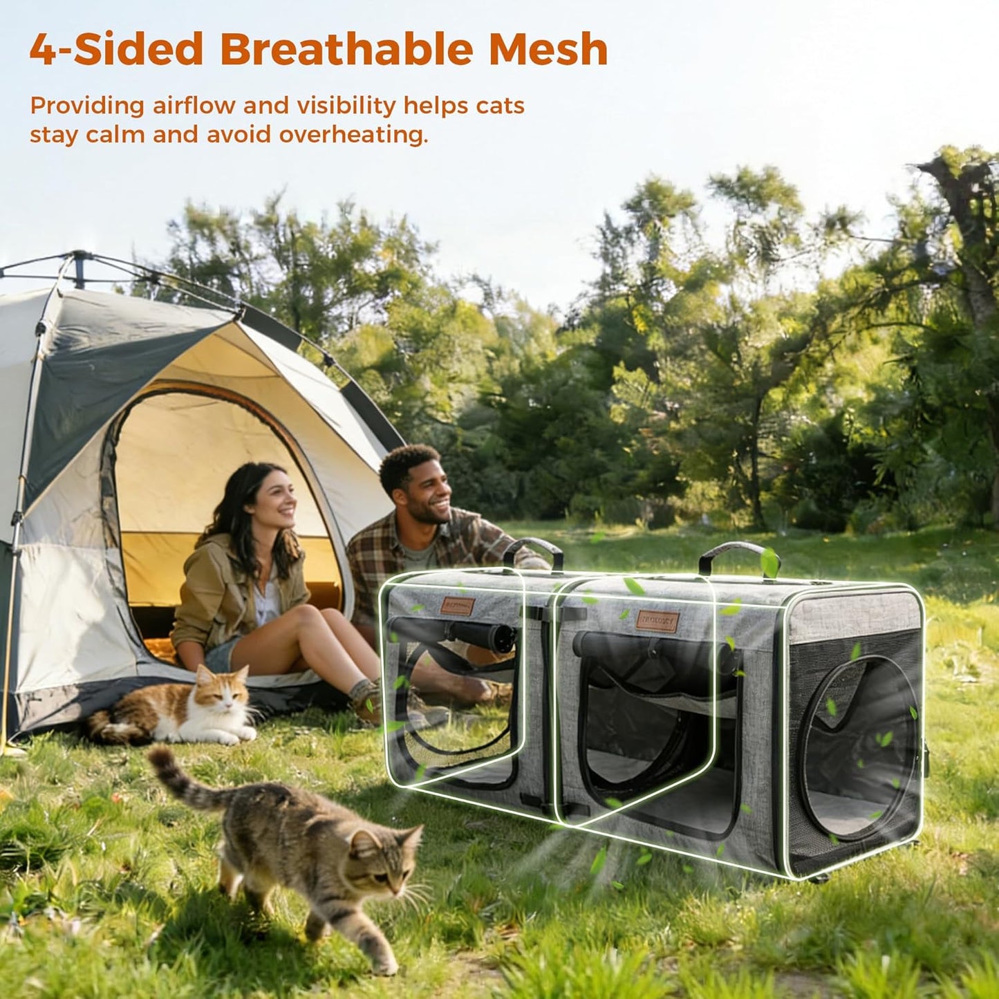 2-In-1 Double Cat Carrier with Play Tunnels - Portable, Breathable, Soft Cat Travel Carrier with Litter Box and Hammock for 2 Cats, Ideal for Long Car Trips and Vet Visit (32"X13"X17", Grey)