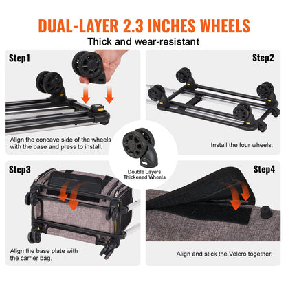 VEVOR Cat Carrier with Wheels, Tiktokshopblackfriday, Airline Approved Rolling Pet Carrier with Telescopic Handle and Shoulder Strap, Dog Carrier with Wheels for Pets, with 1 Folding Bowl
