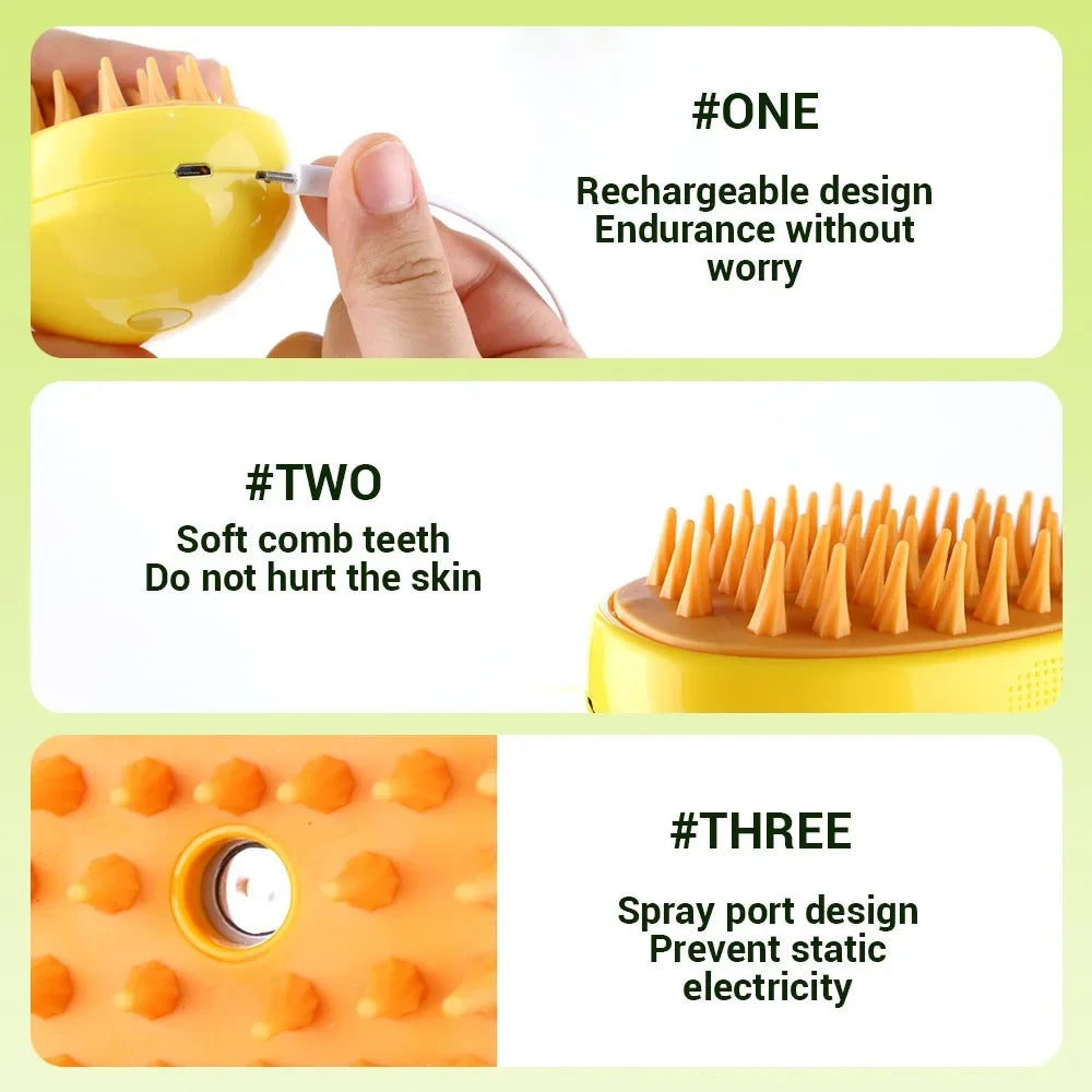 Electric Pet Grooming Tool - 3-in-1 Steam Brush with Sprayer and Massager for Cats and Dogs