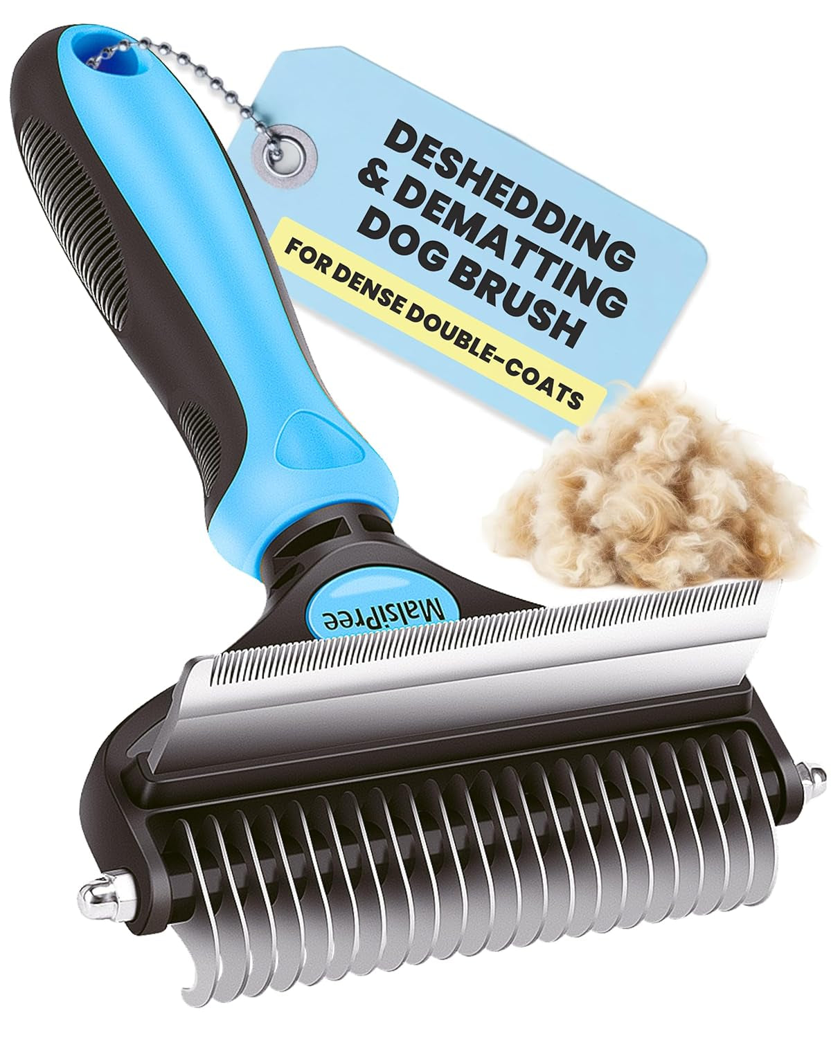 Professional Dog Grooming Brush for Shedding - Large 2-in-1 Deshedding Tool and Undercoat Rake with Dematting Comb for Medium to Large Double-Coated Breeds - Blue