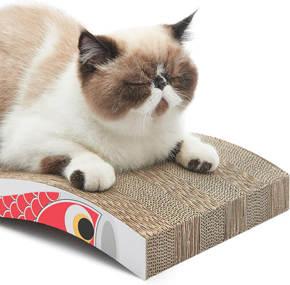 Cat Scratcher Cat Scratch Pad with Premium Scratch Textures Wave Curved Shape Design No More Torn Cardboard Reversible Anti-Slip Durable Cardboard Cat Scratcher