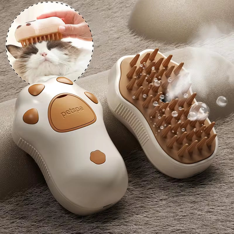 3-in-1 Electric Pet Grooming Brush with Steam and Spray for Cats and Dogs - Hair Removal and Massage Comb