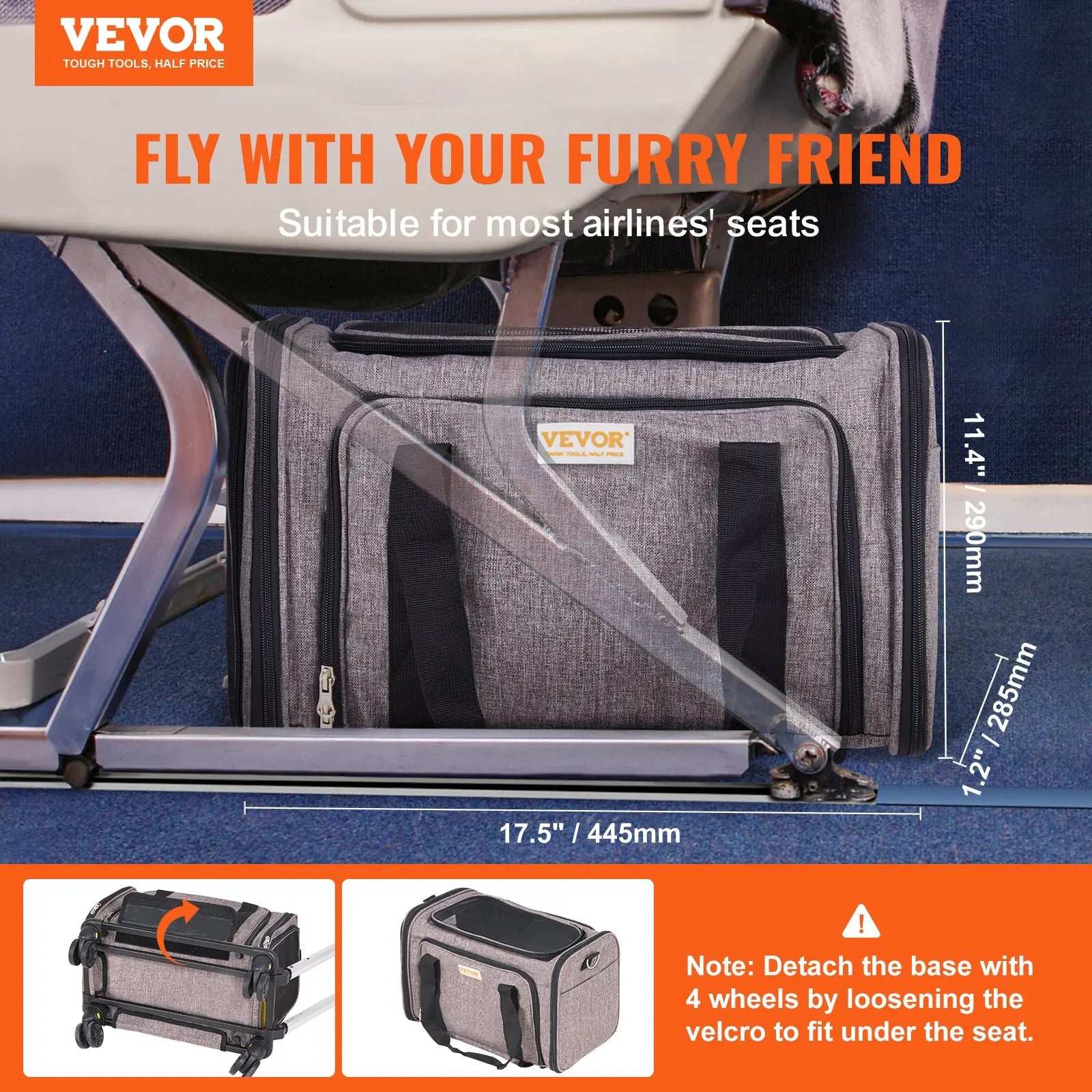 VEVOR Cat Carrier with Wheels, Tiktokshopblackfriday, Airline Approved Rolling Pet Carrier with Telescopic Handle and Shoulder Strap, Dog Carrier with Wheels for Pets, with 1 Folding Bowl