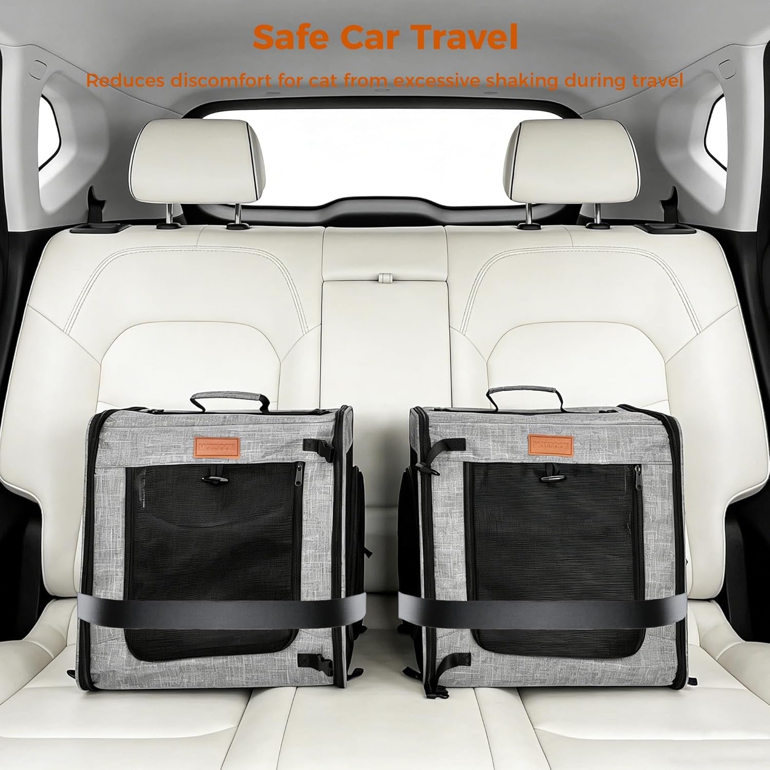 2-In-1 Double Cat Carrier with Play Tunnels - Portable, Breathable, Soft Cat Travel Carrier with Litter Box and Hammock for 2 Cats, Ideal for Long Car Trips and Vet Visit (32"X13"X17", Grey)
