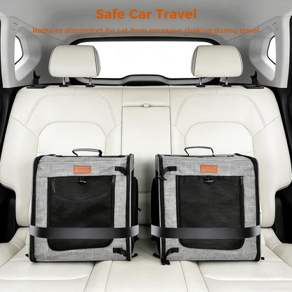 2-In-1 Double Cat Carrier with Play Tunnels - Portable, Breathable, Soft Cat Travel Carrier with Litter Box and Hammock for 2 Cats, Ideal for Long Car Trips and Vet Visit (32"X13"X17", Grey)